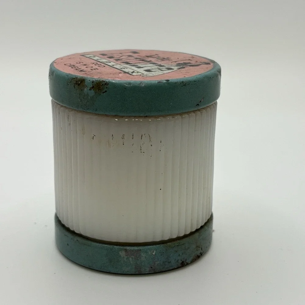 Vintage Lady Esquire Duplex Patent Leather Shoe Cream Milk Glass Jar‎